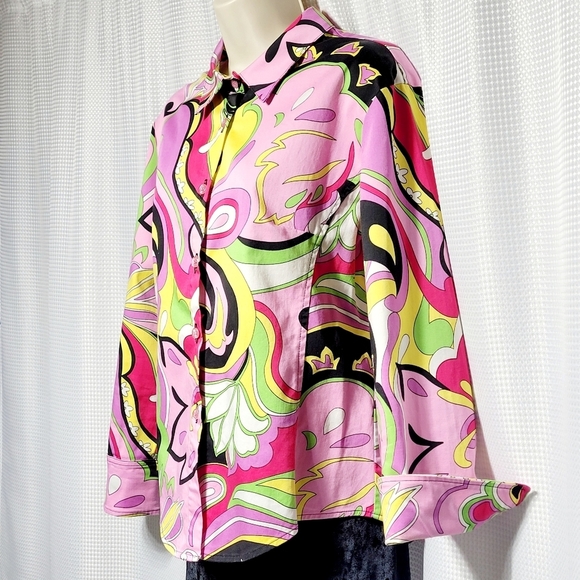 Willow Retro Groovy Funky & Floral Colorful Stretch Blouse Women's (M) - Picture 3 of 13